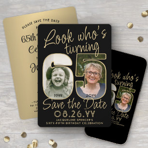 Kijk wie is 65 Zwart & Goud 2 Foto Verjaardagsfees Save The Date