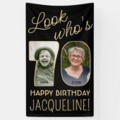 Kijk wie is 70 Zwart & Goud 2 Foto Verjaardagsfees Spandoek (Verticaal)