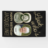 Kijk wie is 80 Zwart & Goud 2 Foto Verjaardagsfees Spandoek (Horizontaal)