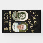 Kijk Wie is 90 Zwart & Goud 2 Foto Verjaardagsfees Spandoek (Horizontaal)
