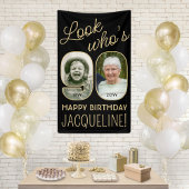 Kijk Wie is 90 Zwart & Goud 2 Foto Verjaardagsfees Spandoek