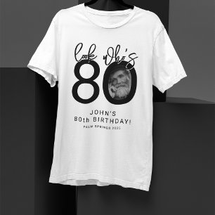 Kijk wie tachtig is   Foto 80ste verjaardag T-shirt