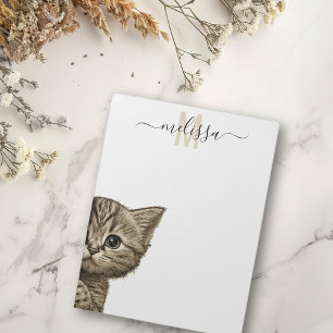 Kijkende kat Watercolor Monogram Naam  Notitieblok
