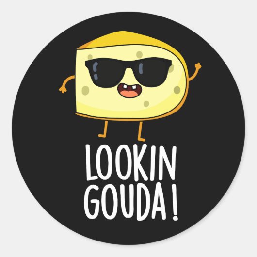 Kijkijkend Gouda Funny Cheese Pun Dark BG Ronde Sticker (Voorkant)