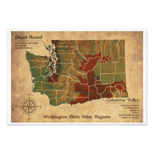  kijkplaats Washington State Wine Region Map Foto Afdruk
