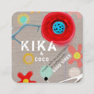 KIKA EN COCO GEMAAT VAN GERECYCLDE STOF GOEDE SFEE VIERKANTE VISITEKAARTJE
