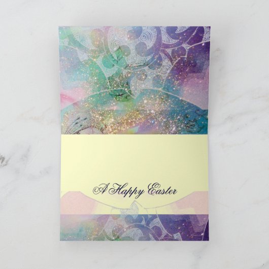 KIKENS, STROMEN, EENVOUDIGERE EGG IN GOUDE BLAUWE FEESTDAGEN KAART (Binnen)