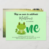 Kikker 1e verjaardag moderne kinder uitnodiging (Voorkant / Achterkant)