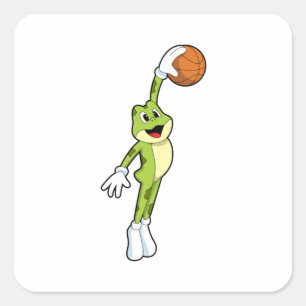 Kikker als Basketballspeler met Basketball.PNG Vierkante Sticker