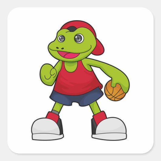 Kikker als Basketballspeler met Basketball Vierkante Sticker (Voorkant)