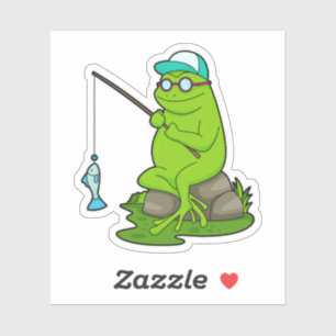 Kikker als Fisher met Geviste staaf en vis Sticker