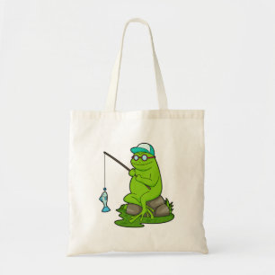 Kikker als Fisher met Geviste staaf en vis Tote Bag