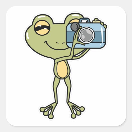 Kikker als fotograaf met camera vierkante sticker (Voorkant)