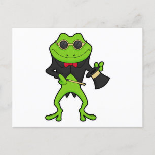 Kikker als goochelaar met toverstaf en hoed briefkaart