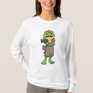 Kikker als hairdresser met hairdryer t-shirt