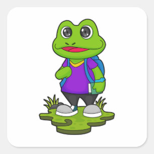 Kikker als Hiker met rugzak Vierkante Sticker