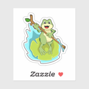 Kikker als Hiker met stok Sticker