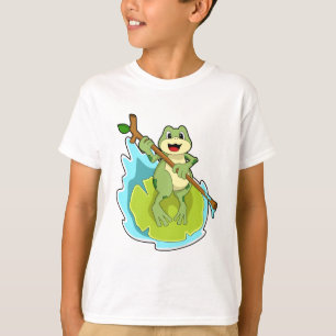 Kikker als Hiker met stok T-shirt