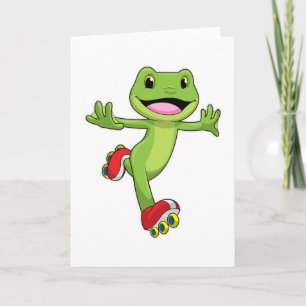 Kikker als inline skater met rollerschaatsen kaart