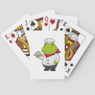 Kikker als kok met schaal pokerkaarten