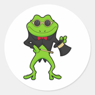 Kikker als magiër met toverstaf en Pet Ronde Sticker