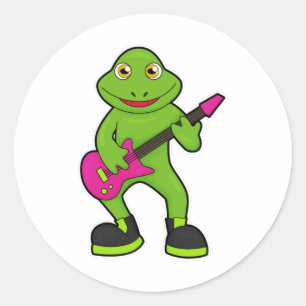 Kikker als muzikant met gitaar ronde sticker