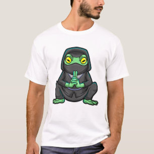 Kikker als Ninja in zwart T-shirt