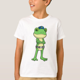 Kikker als politieagent met pet van politie t-shirt