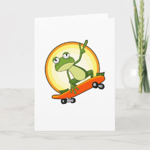 Kikker als schaatser met skateboard kaart