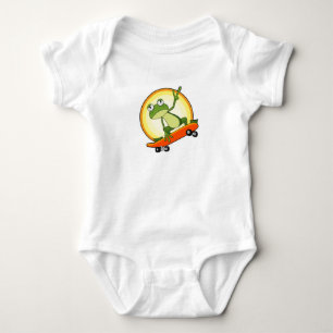 Kikker als Skater met skateboard Romper