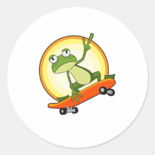 Kikker als Skater met skateboard Ronde Sticker