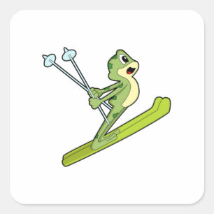 Kikker als skijumper met Ski.PNG Vierkante Sticker