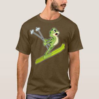 kikker als skijumper met skiën t-shirt
