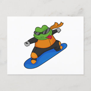 Kikker als sneeuwbard met snowboard briefkaart