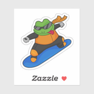 Kikker als Snowobarder met Snowboard Sticker