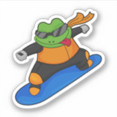Kikker als Snowobarder met Snowboard Sticker (Voorkant)