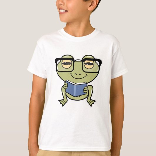 Kikker als student met boek t-shirt (Voorkant)