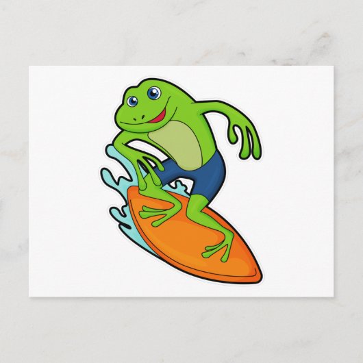 Kikker als surfer met surfplank briefkaart (Voorkant)