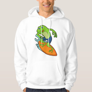 Kikker als surfer met surfplank hoodie