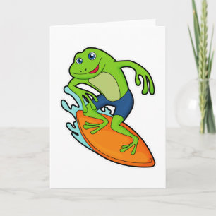 Kikker als surfer met surfplank kaart