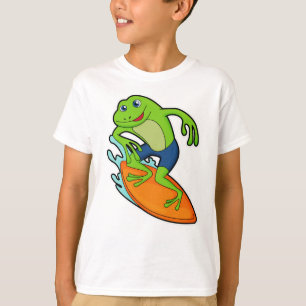 Kikker als surfer met surfplank t-shirt