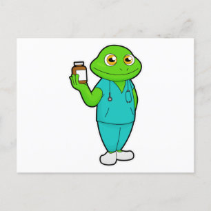 Kikker als verpleegster met medicijnen en stethosc briefkaart