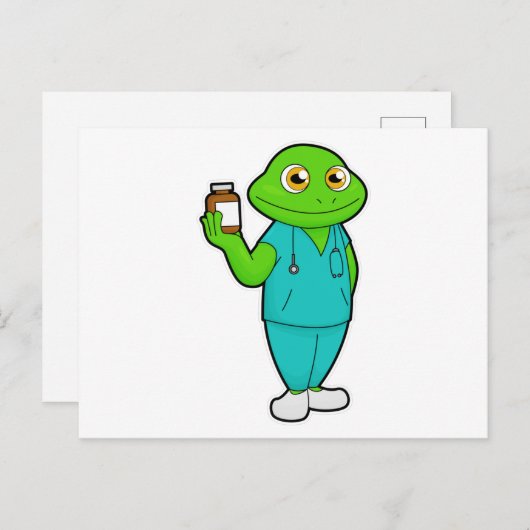 Kikker als verpleegster met medicijnen en stethosc briefkaart (Voorkant / Achterkant)