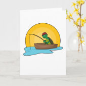 Kikker als visser in boot kaart (Gele Bloem)