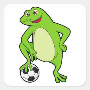 Kikker als voetbalspeler met Voetbal Vierkante Sticker