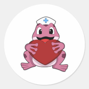 Kikker als zuster met hart ronde sticker