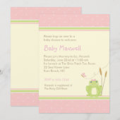 Kikker Baby Girl Shower Invitation - Roze en Groen Kaart (Voorkant / Achterkant)