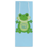 Kikker Baby shower blauw Wijn Cadeautas (Voorkant)