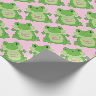 Kikker Baby shower Roze Cadeaupapier