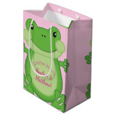 Kikker Baby shower Roze Medium Cadeauzakje (Achterkant Gekanteld)